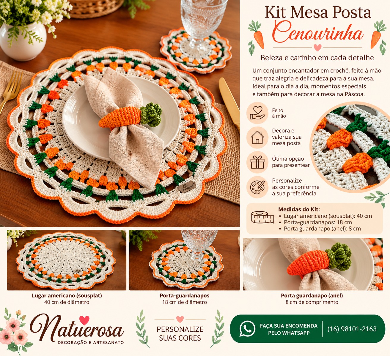 Kit Mesa Posta Cenourinha em crochê